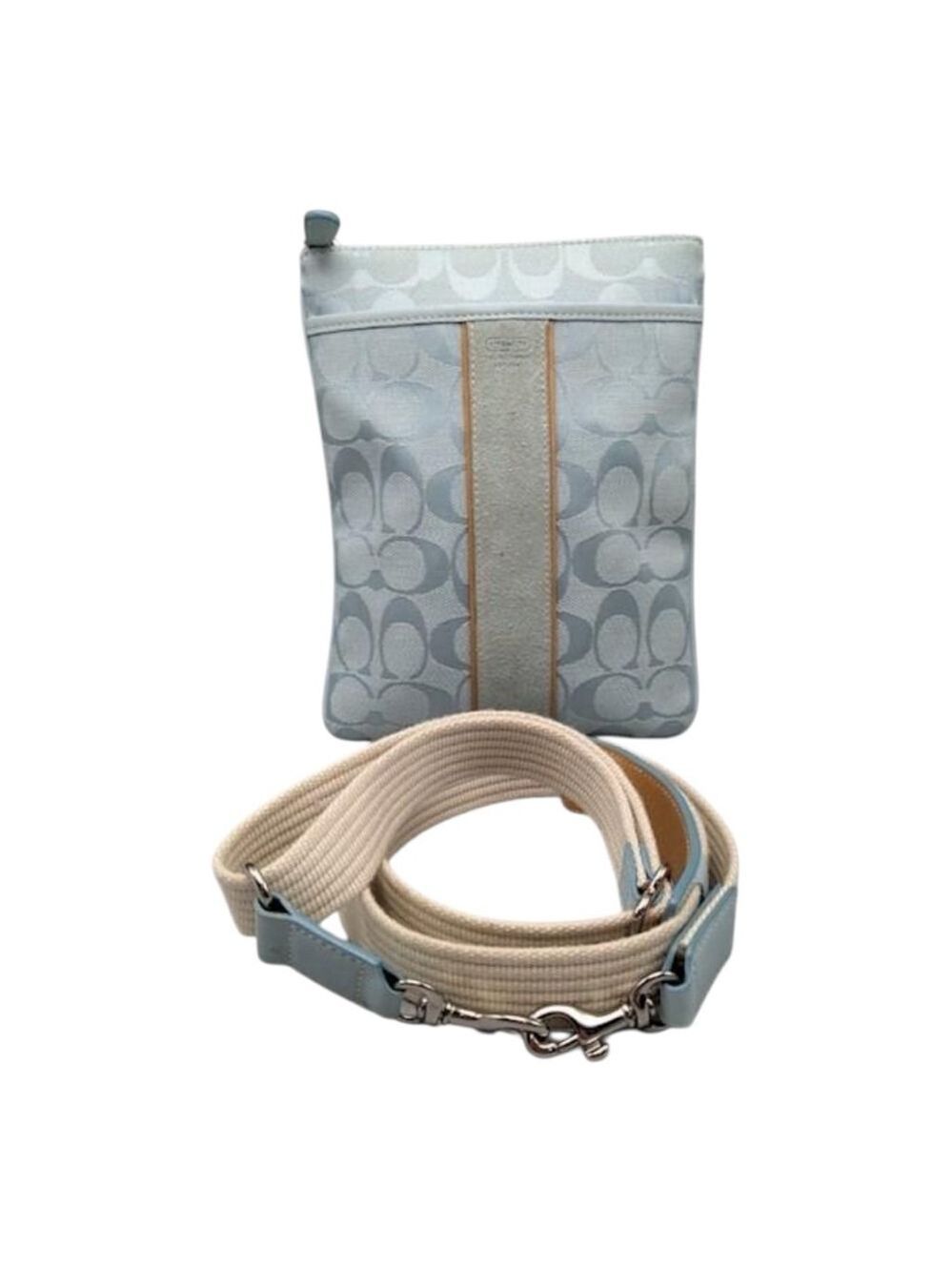 Coach Light Blue Signature Canvas and Suede Crossbody Bag